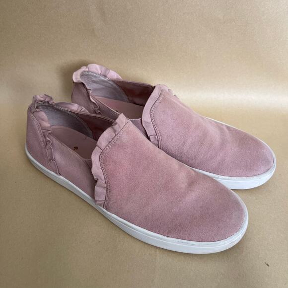 Kate Spade Lillie Pink Suede Ruffle Slip-On Sneakers Leather Upper Size 8.5 - Picture 3 of 14